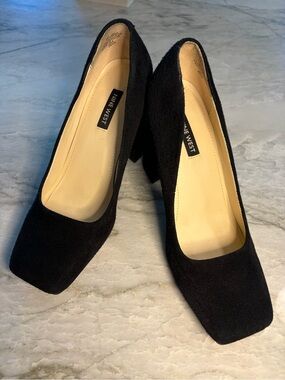 Nine West Black Suede Square Toe Block Heels